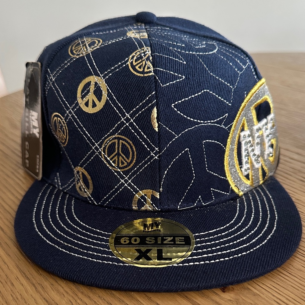 Navy and Gold NY Peace Sign Fitted Cap